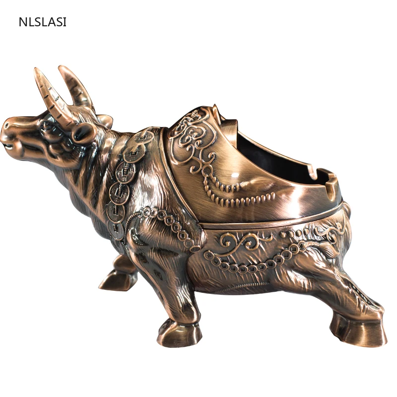 

Creativity Cattle Animal Shape Home Decor Office Windproof Indoor Outdoor Portable Cigar Metal Ashtray Desk Gift Ornaments