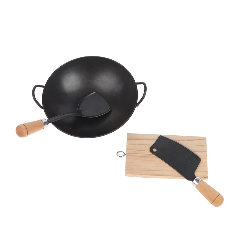 

New 1Pcs 1:12 Mini Dollhouse Miniatures Iron Pan Kitchen Knife Shovel Cutting Board Chopping Block Kitchen Food Furniture Toys