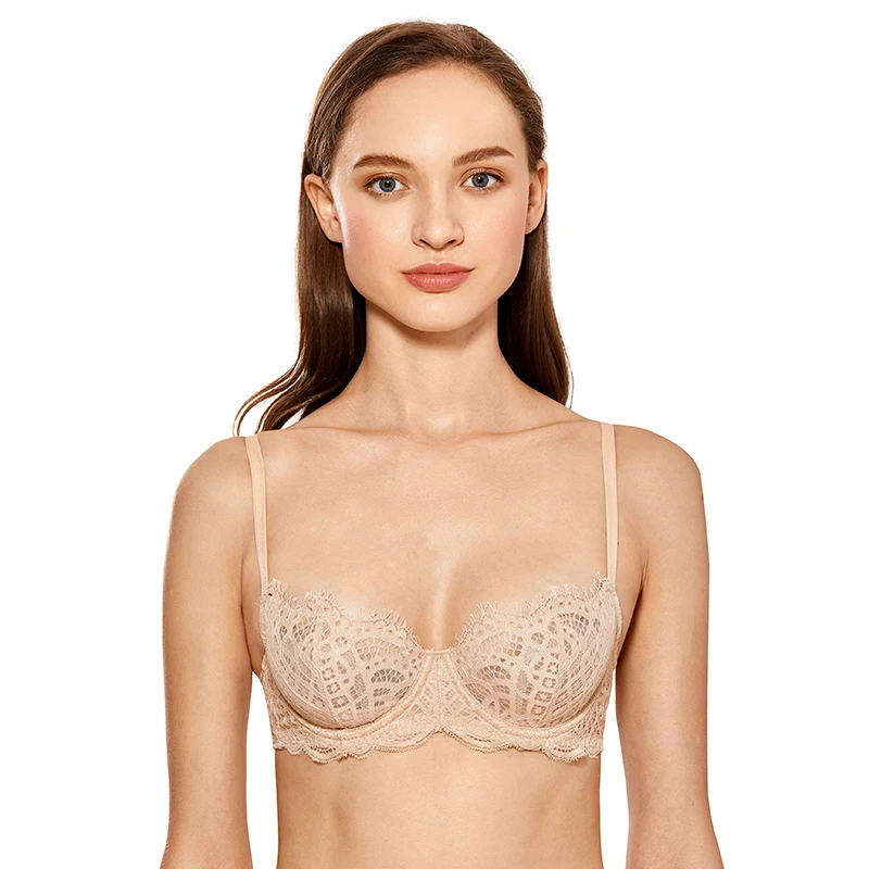 Beige02 DOBREVA женские без подкладки Bralettes пуш-ап на косточках Поддержка бюстгальтер с кружевом размера плюс B C D DD E чашки - Цвет: Beige02