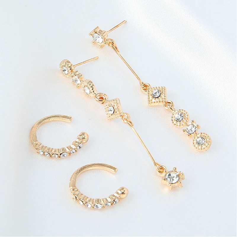 4 шт./компл. для женщин серьги модные длинные кисточки Кристаллы Подвеска золотые