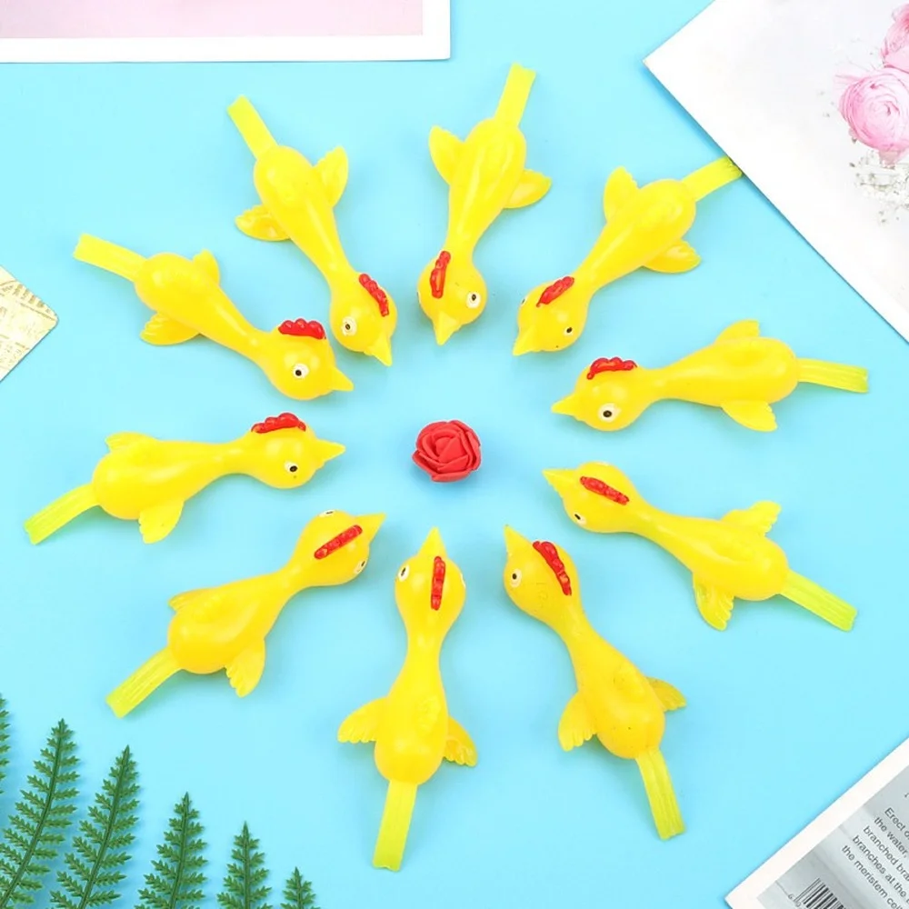 

3/6 Pack Slingshot Chicken Rubber Chicken Flick Chicken Flying Chicken Stretchy Christmas Easter Chicks Party Toy for Children