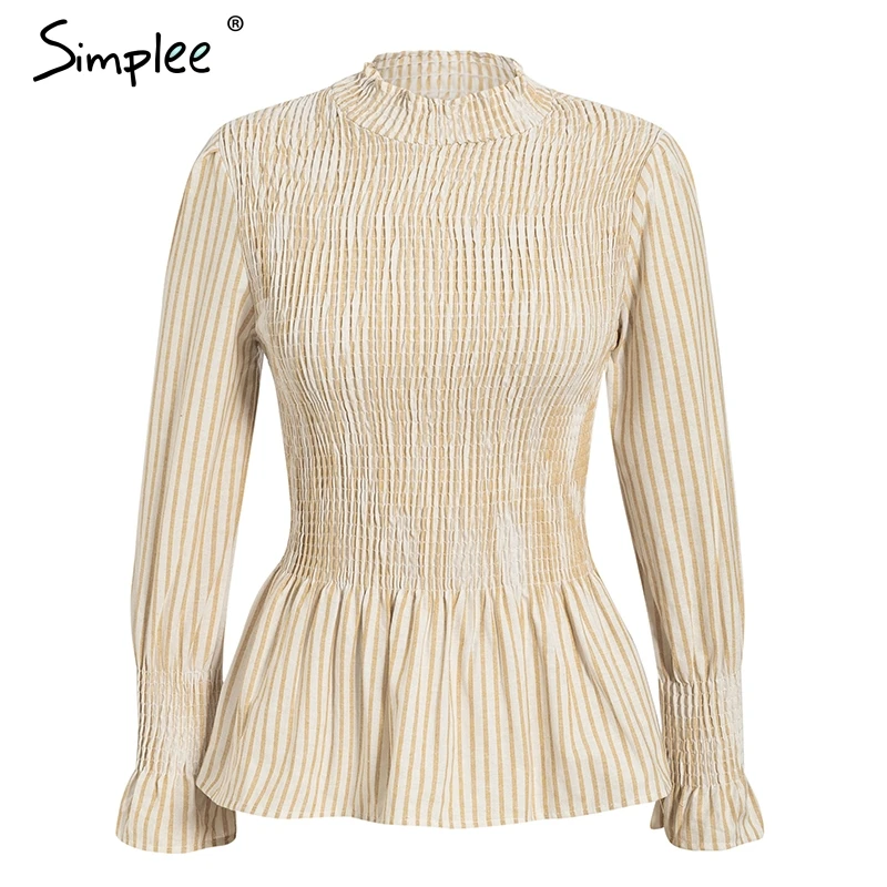 Simplee Элегантнoе женскoе блузкa рукава с рюшами плиссированные баской топ осень