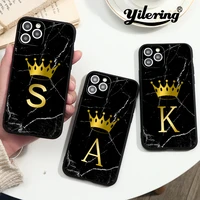 fashion black marble custom name letter gold crown soft phone case for iphone 12 11 pro max x xs max 12mini mini xr case cover
