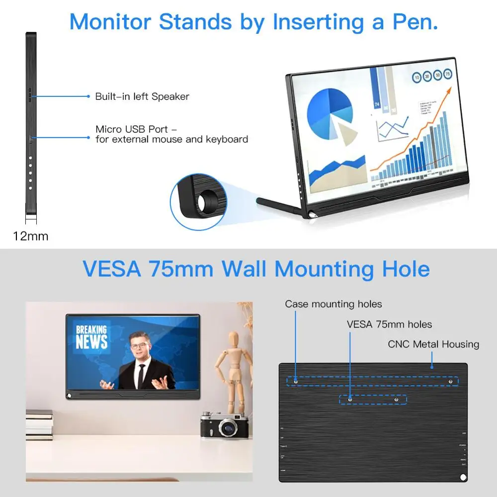Eyoyo EM13Q 13 3 &quotпортативный HDMI игровой монитор ЖК экран с VESA UHD 3840X2160 4K IPS USB Type C для ПК