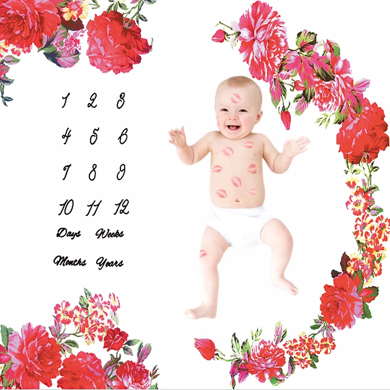 

Flowers Newborn Baby Month Milestone Kids Diaper Photography Children Memorial Blanket Background Cloth Souvenir Mat Photo Props
