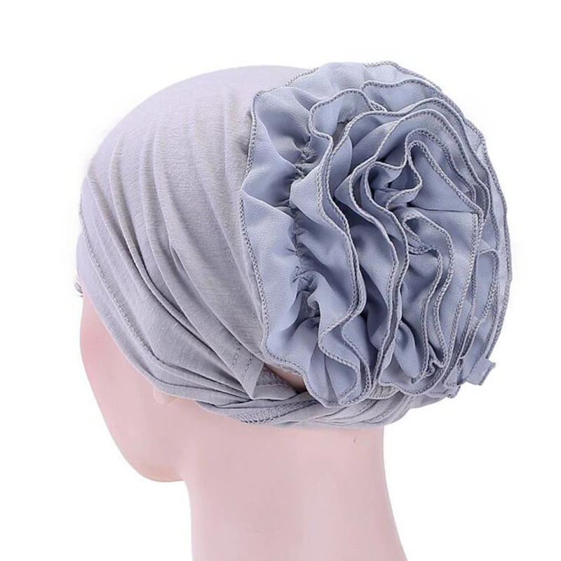

2021 Hot Big Flower Turban for Women Muslim India Hat Cap Thin Head Scarf Fashion Headwear Hair Accessories Muslim Hijab Turban