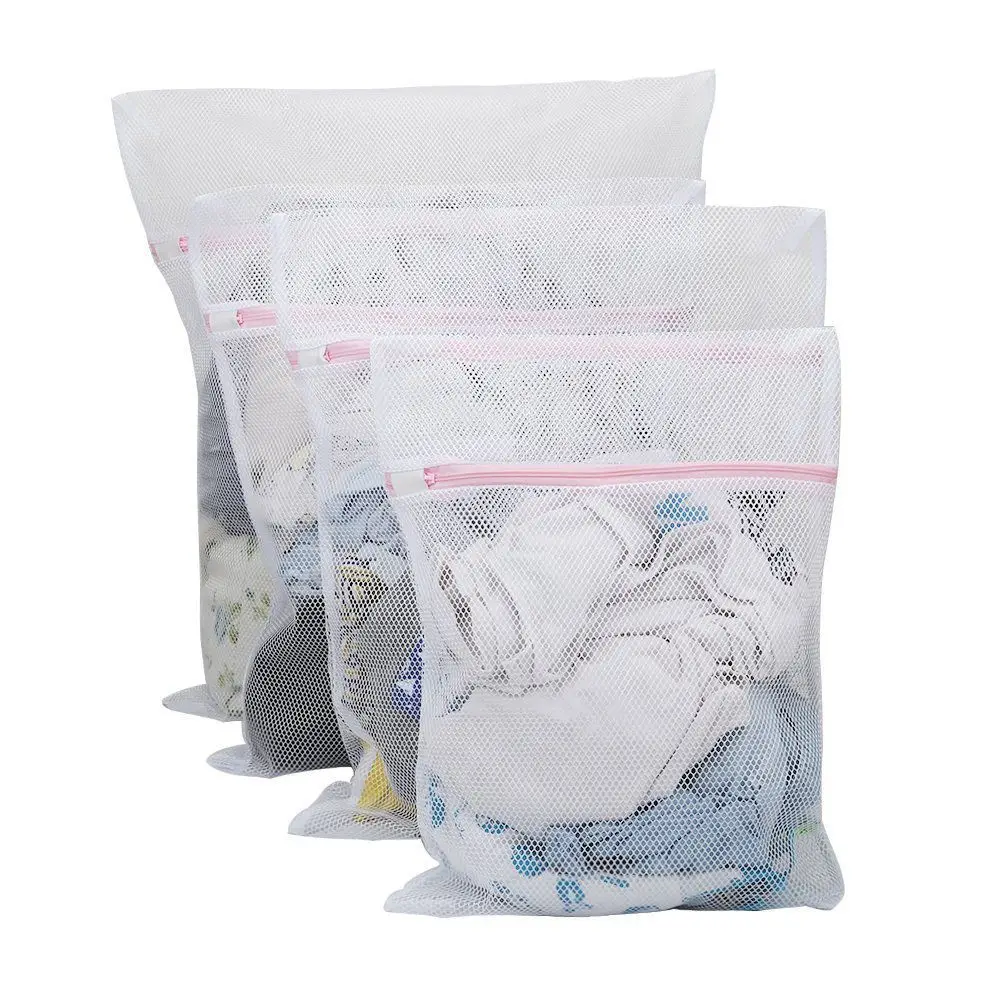 Large Net Washing Bag, Set of 4 Durable Coarse Mesh Laundry Bag with Zip Closure for Clothes, Delicates