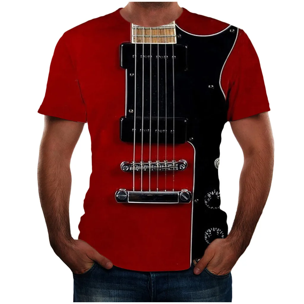 Мужская модная футболка с коротким рукавом и 3D принтом гитары Повседневная