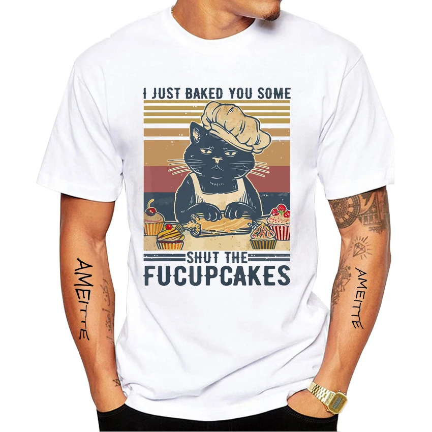 Футболка мужская с коротким рукавом винтажный принт кошкой Я только что