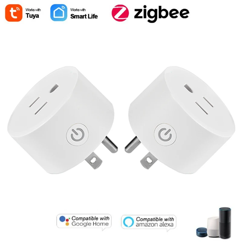

2021 нам Tuya ZigBee смарт-разъем Wi-Fi розетка 15A 110-250V Функция времени приложения SmartLife Управление работает с Alexa и Google Assistant