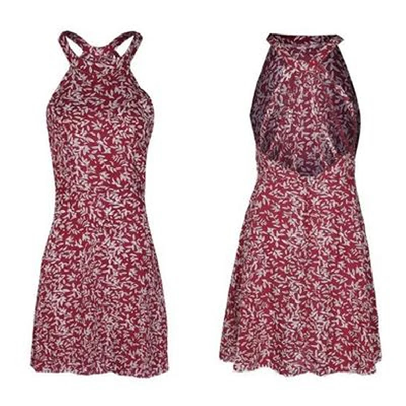 

Backless Cross Bandages Dress Women Hanging Neck Sleeveless Ladies Summer Dress Bohemian Floral Party Dresses For Women