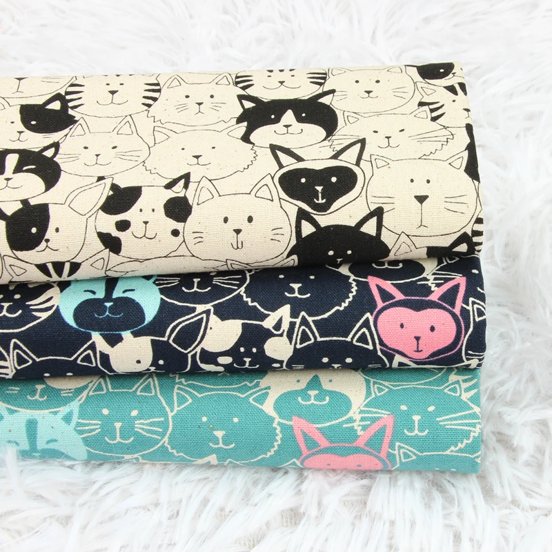 

Half Yard Cute Cat Print Thicken Cotton Fabric Handmade DIY Bag Decoration Cloth 100% Cotton T1294