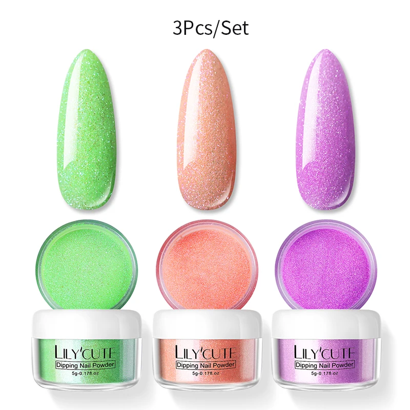 3Pcs Set 02 LILYCUTE комплект погружения ногтей Блеск порошок комплект Градиент Французский ногтей косметическая пудра Kit Красочные голографические натуральный сухой пигмент 2/3/4/8 шт - Цвет: 3Pcs Set 02