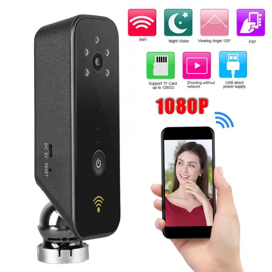 Камера ночного видения для дома мини 1080P Wi Fi 110 240 В P2P с широким углом обзора
