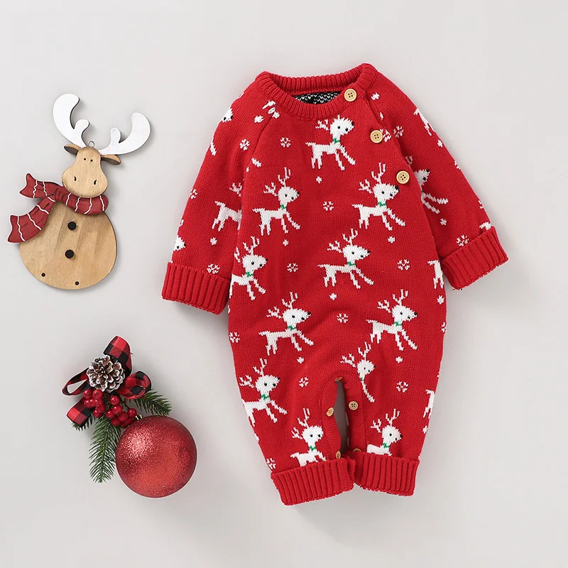 

Осенне-зимняя Рождественская одежда для маленьких мальчиков, вязаные Мультяшные боди для младенцев, Цельный Детский комбинезон для малень...
