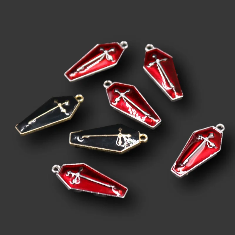 

8pcs Halloween Enamel Red/Black Cross Earring Charms Mummy Coffin Gothic Bracelet Necklace Pendant DIY Jewelry Crafts Making