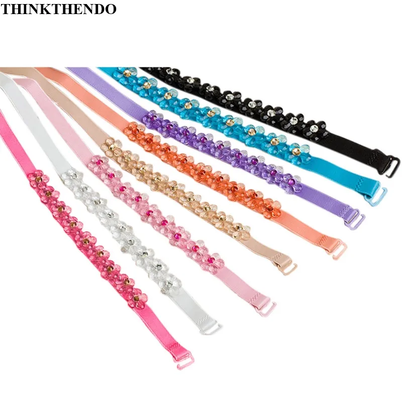 Women Bra Strap Flower Rhinestone Decoration Invisible Elastic Shoulder Straps for Bridal Wedding Party |