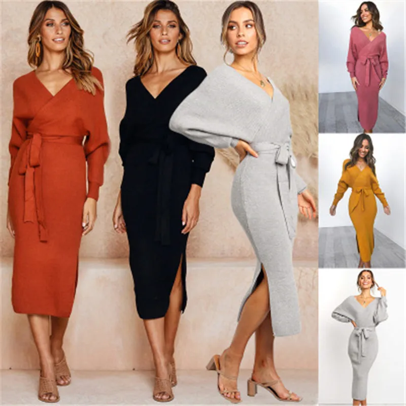 Женское платье сексуальное Бандаж с v образным вырезом весна осень длинный рукав