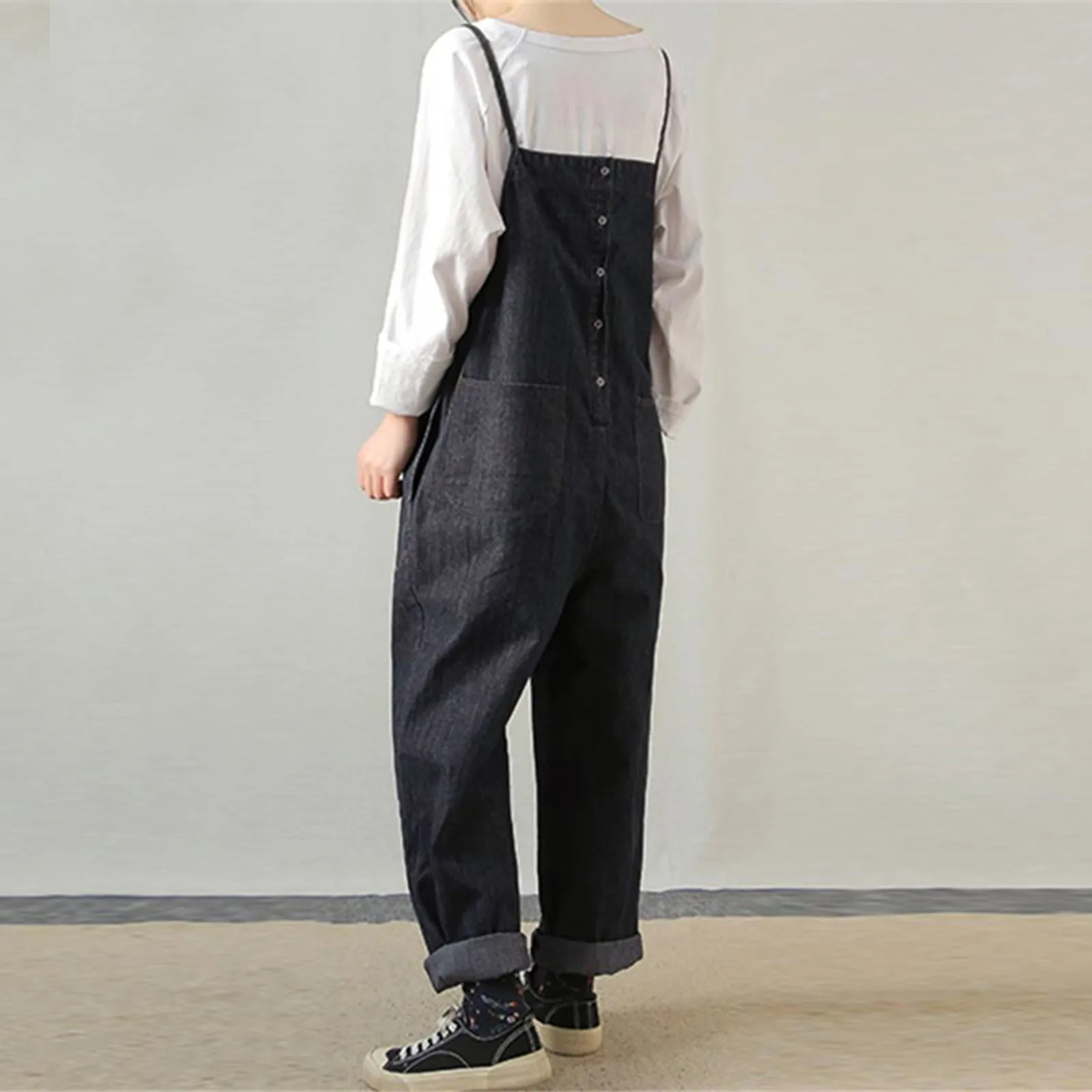 

Women Fashion Sleeveless Straps Wide Leg Pants Solid Color Pocket Rompers Summer Jumpsuits Casual Long Overalls Loose Jumpsuit