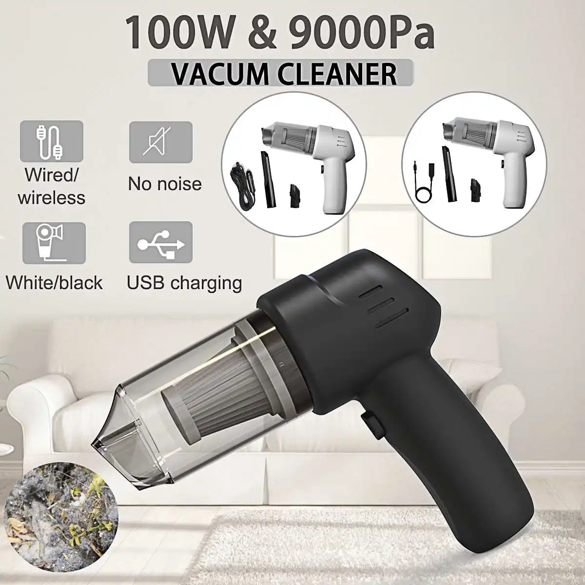 

9000PA Wireless Car Vacuum Cleaner Cordless Handheld Auto Vacuum Home & Car Dual Use Mini Vacuum Cleaner With Built-in Battrery