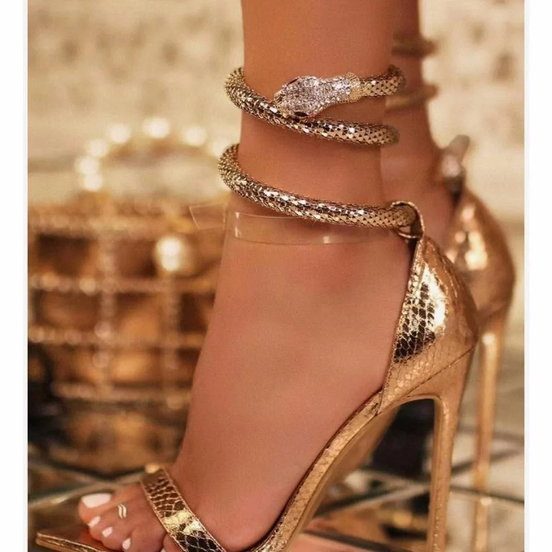 

Women Sandals Stiletto Pointed Toe Ladies High Heels Fashion Buckle Strap PU Snake Transparent Female Shoes Summer Woman Pumps