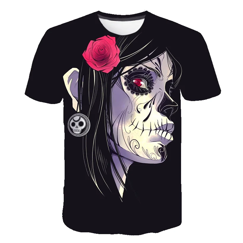 

2021 Horror Skull 3D Printing Men's T-Shirt Cosplay Costume Colorful and Comfortable Short Sleeve Street Alternative Sports Top