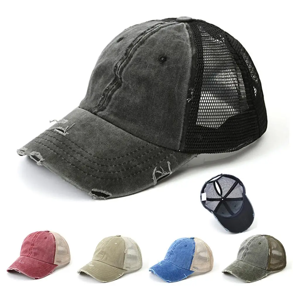 

Summer Ponytail Baseball Cap Outdoor Sports Adjustable Anti UV Mesh Peaked Hat