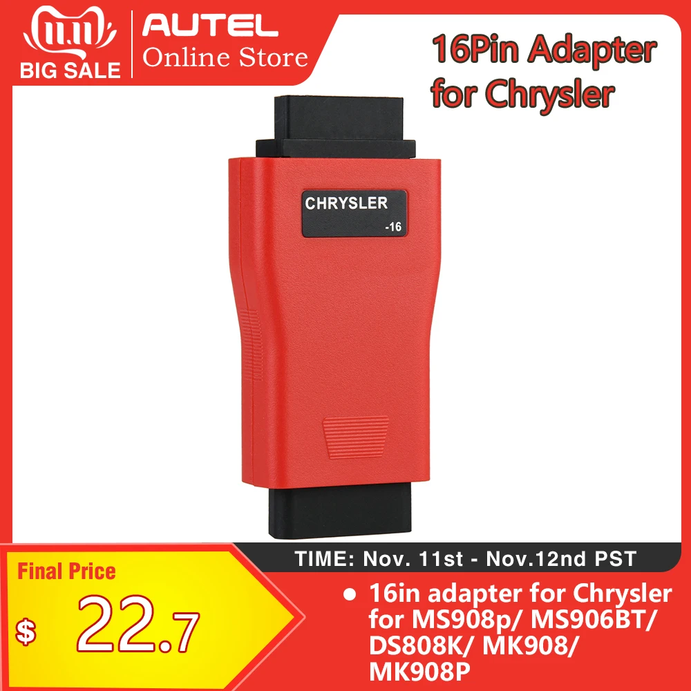 

Autel 16Pin Adapter for Chrysler for Diagnostic Tool Maxisys Pro MS908p, MS906BT, DS808K, MK908, MK908P, Maxisys Elite Connector