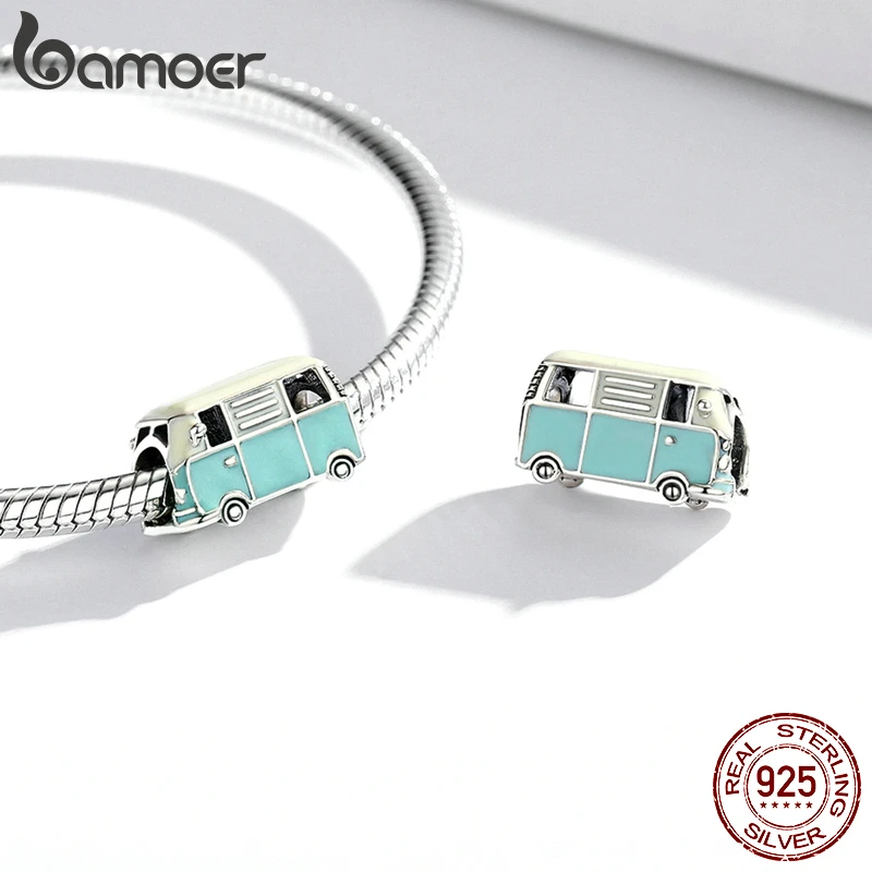 Bamoer 925 пробы серебро транспортировка мультяшный автомобиль брелок Suv розовый