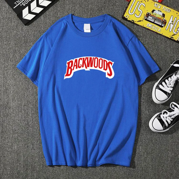 Летний Для мужчин BACKWOODS печать T рубашка мужская мода короткий рукав, о-образный вырез, хлопковая футболка в стиле хип-хоп Рок уличная Для мужчин Костюмы - Цвет: Синий
