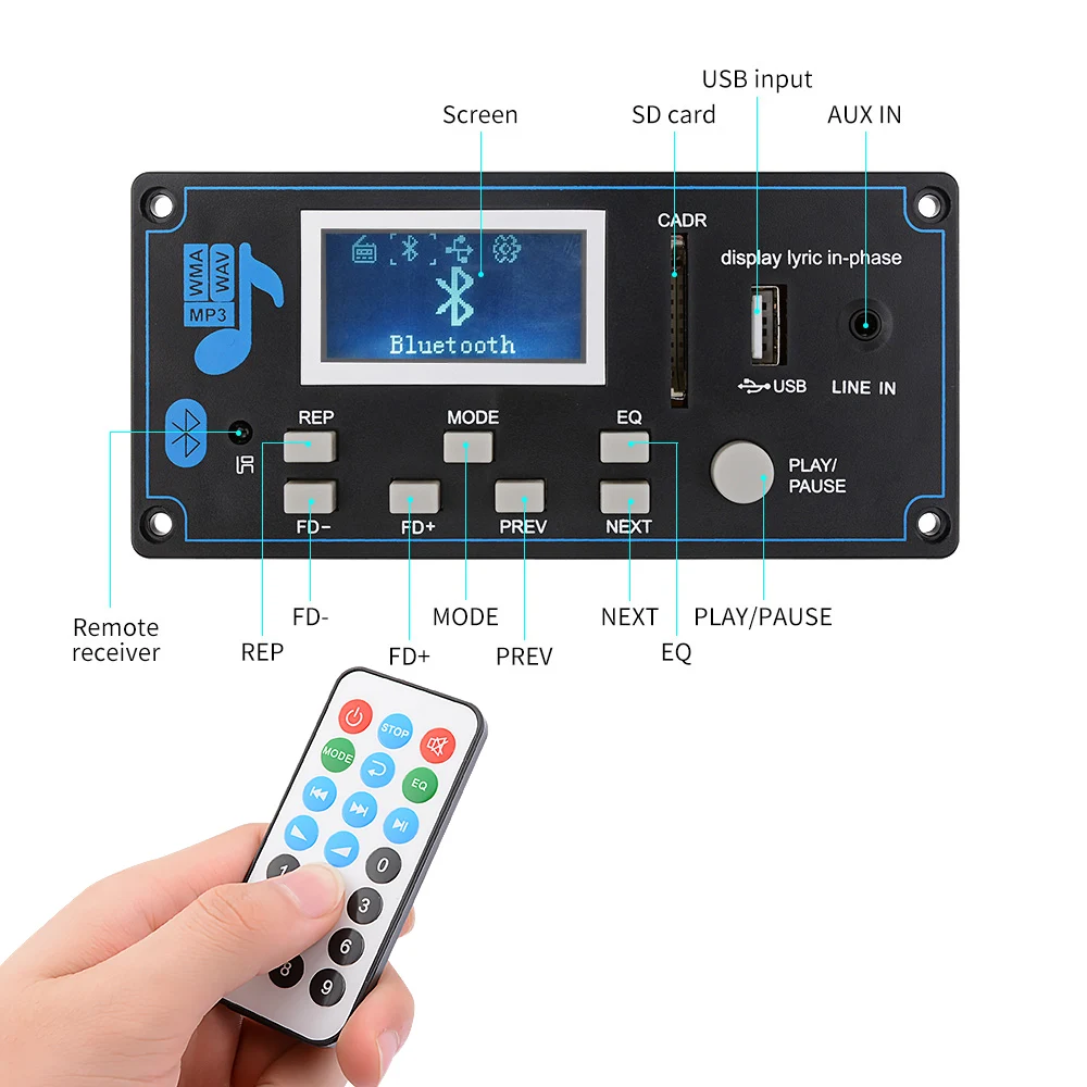 AOSHIKE 12V LCD Bluetooth MP3 декодер плата WAV WMA mp3 плеер аудио модуль Поддержка FM радио AUX USB с