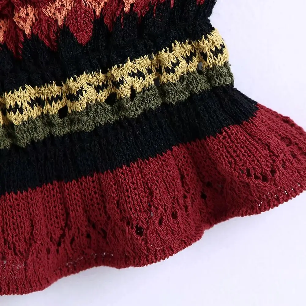 

Za Women Sling Sweater National Wind Handwork Crochet Suspenders Knit Tops Straps Crop Cami Retro Cropped Mesh fabric Blusas