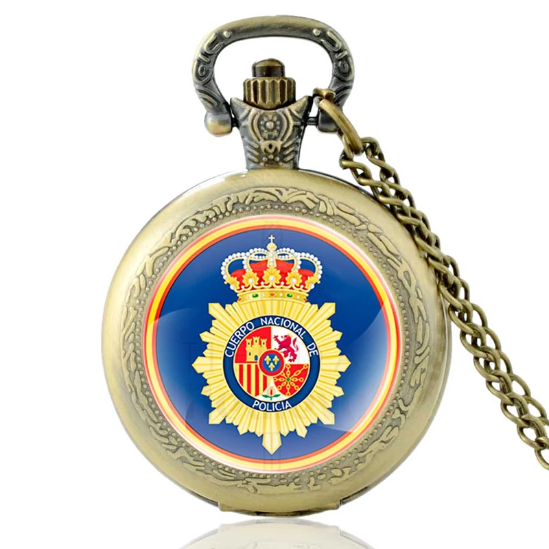 

Часы наручные с кабошоном, кварцевые карманные винтажные Ретро-часы с кулоном и ожерельем для мужчин и женщин, национальная полиция Испании