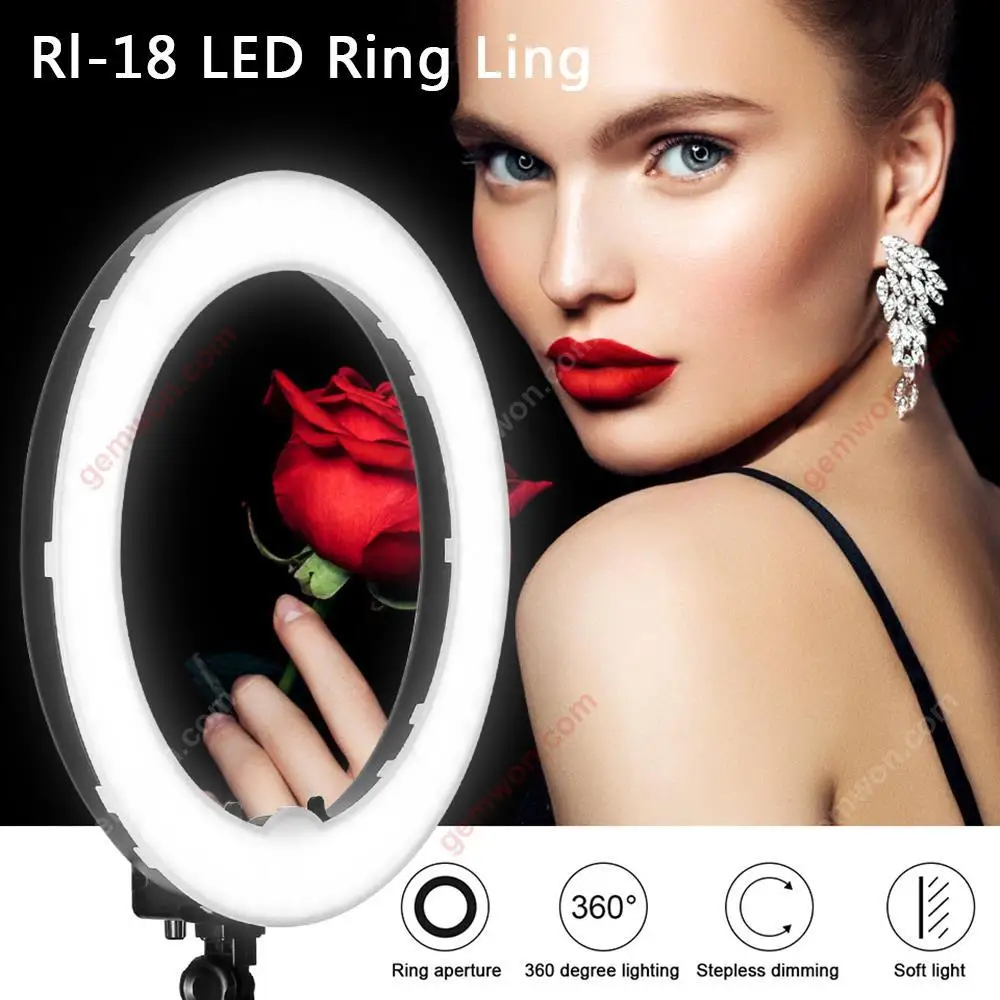 

GEMWON 18-Inch Selfie Dimmable Ring Light With Tripod Holder Phone Mounts