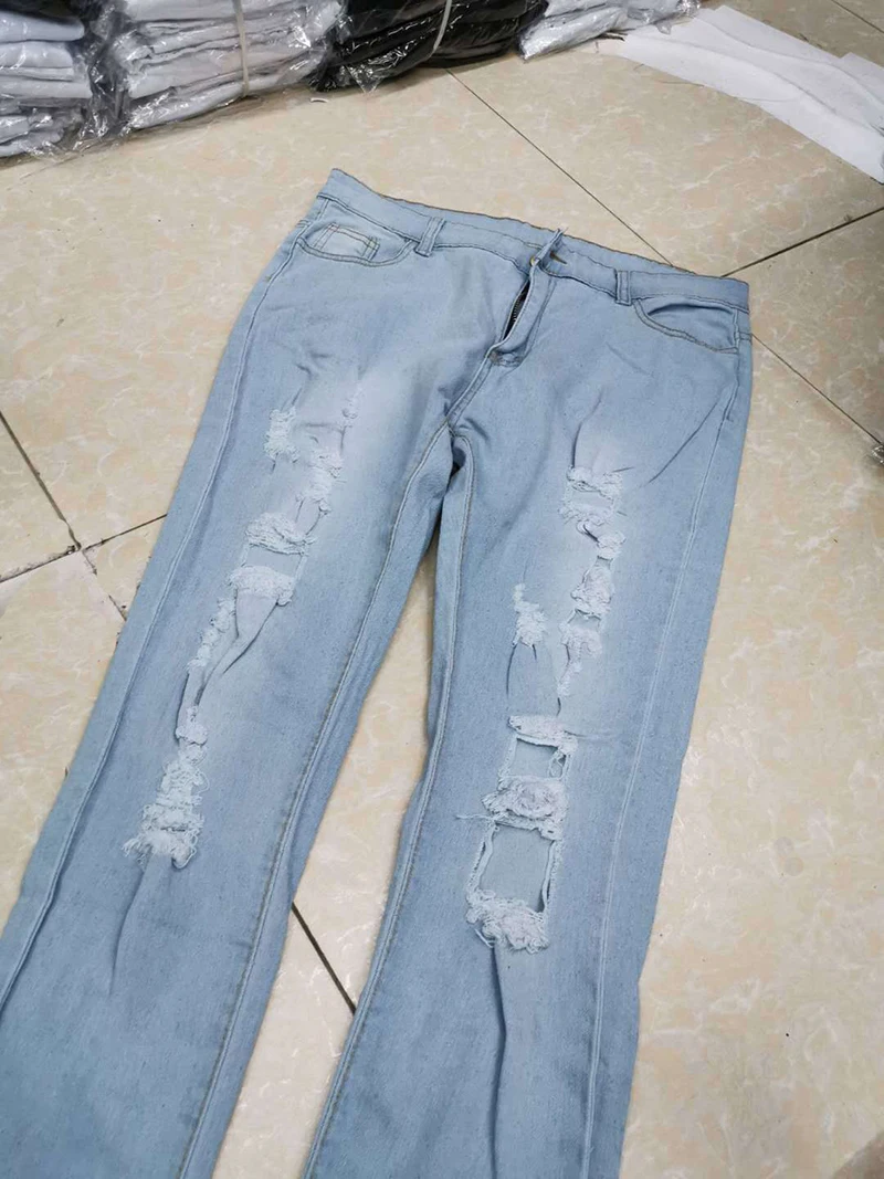 

Bigsweety New Mid Waist Zipper Long Denim Jeans For Women Holes Sexy Jeans Skinny Denim Trousers Women Pencil Pants Light Blue
