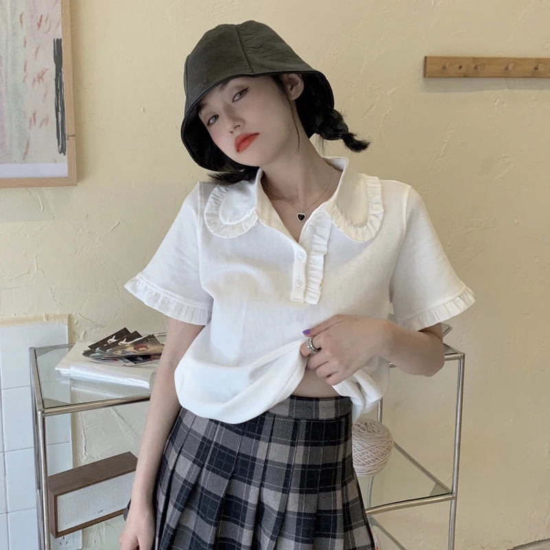 Женская белая футболка с коротким рукавом и воротником поло Новинка лета 2021