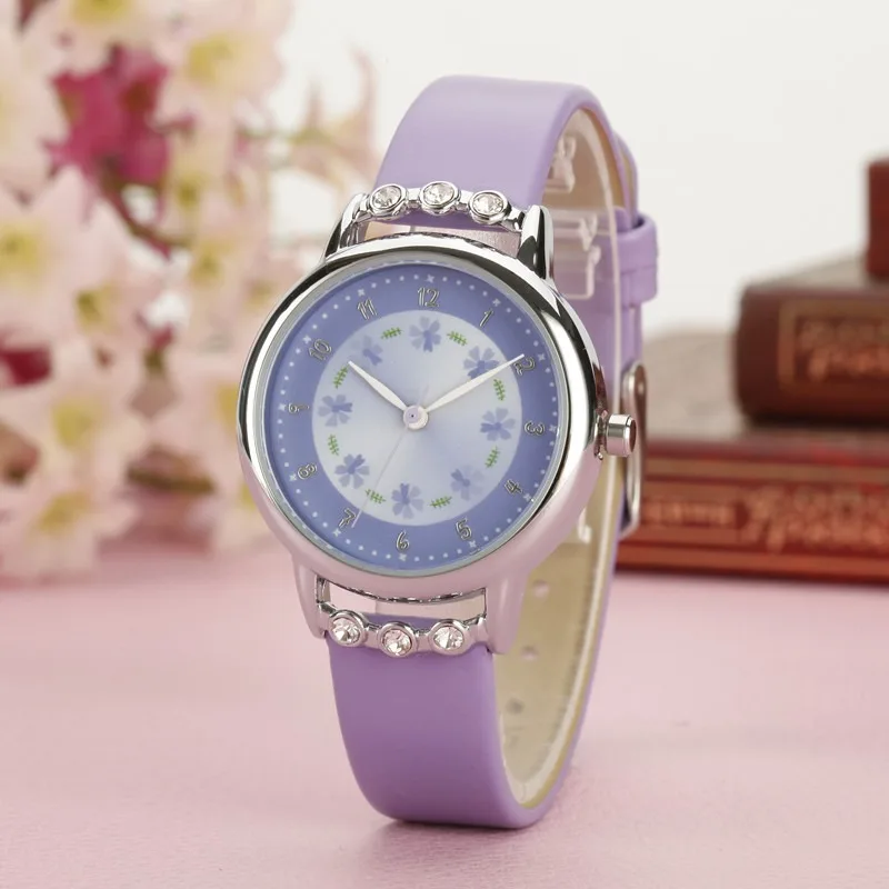 

2021 New Fashion Cartoon Children Watch Lovely Princess Watches Girl Student Waterproof Leather Quartz Clock Kids Diamond Watch