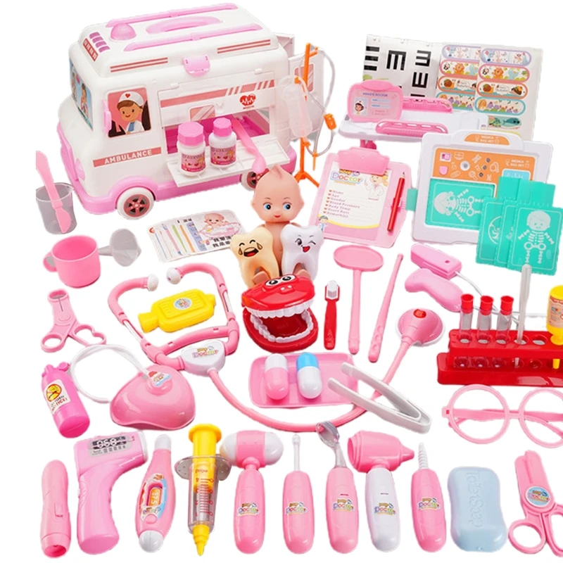 

Electric Ambulance Box 52/65 Pcs/Set Girls Role Play Doctor Game Medicine Simulation Dentist Pretend Toy