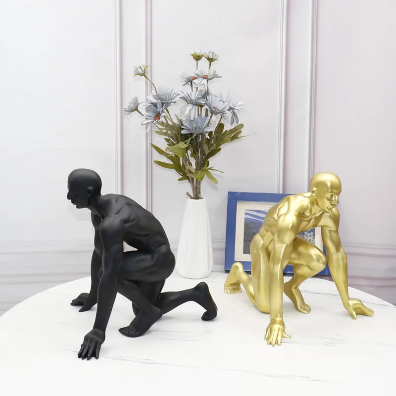 

Black And Gold Resin Ornaments Running Human Body Art Sculpture Handicraft Living Room Hotel Decor Home Decoration Accessories