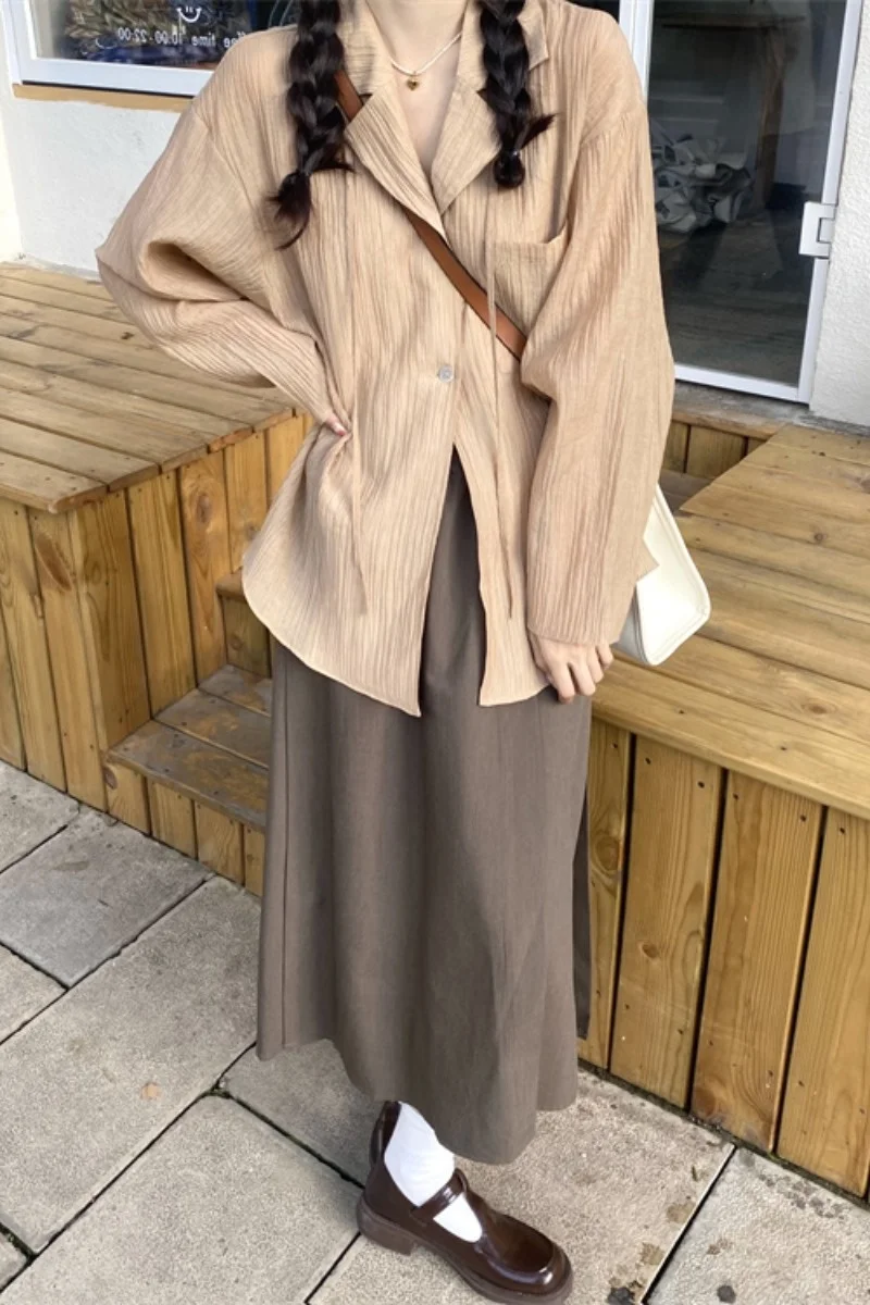 Женский костюм-рубашка-поло с длинным рукавом и высокой талией |