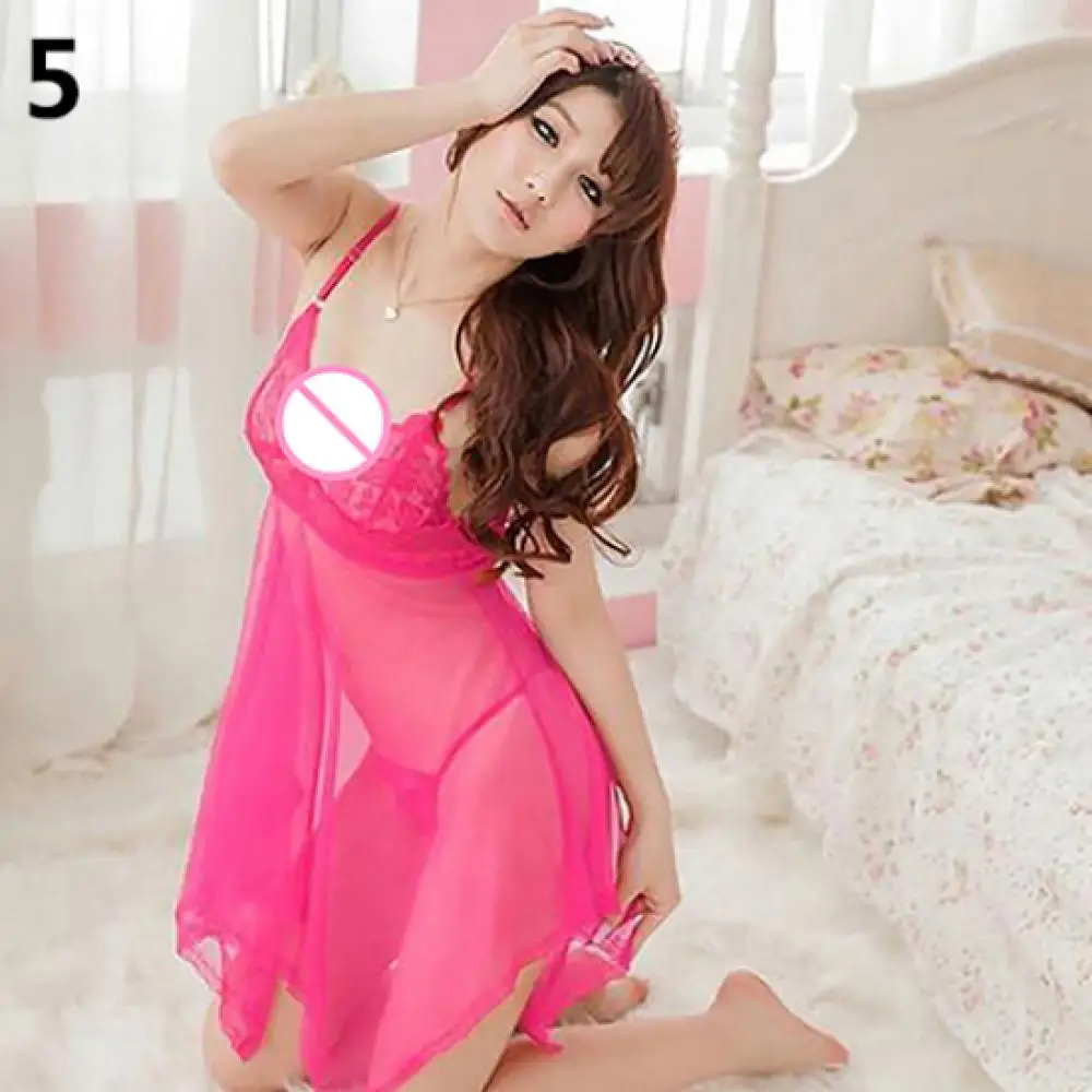 

80% Hot Sale Women's Sexy Sheer Lace Dress + G-String Babydoll Sleepwear Erotic Underwear