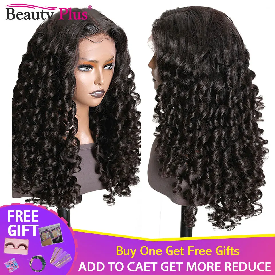 Funmi Curly Human Hair Wig 13x1 T Part Lace Front Wigs for Women Remy Brazilian Bouncy Curly Lace Front Wig 180% Beauty Plus Wig