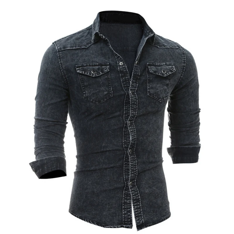 Мужская модная джинсовая рубашка 2019 Ретро Осенняя новая стильная с длинными