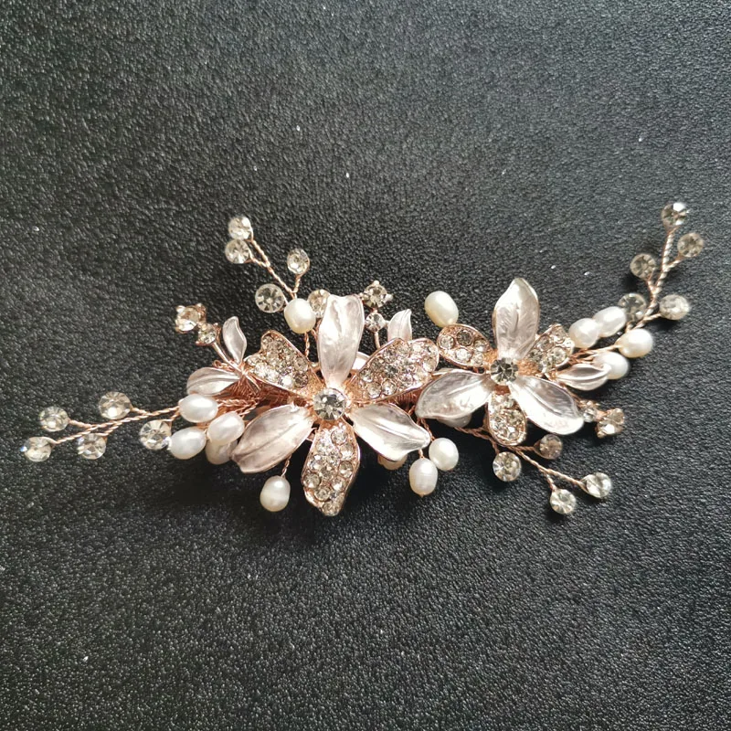SLBRIDAL Handmade Rhinestones Crystal Freshwater Pearls Flower Wedding Hair Comb Clip Bridal Accessories Women Jewelry | Украшения и