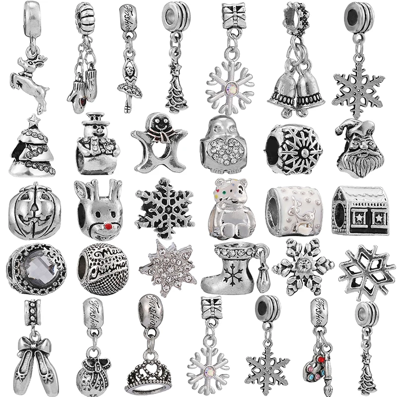 

2 шт./лот 2021 Рождественская серия, подвеска с бусинами в виде Санта Клауса, подвеска, подвеска, оригинальный брендовый браслет, ожерелье для ж...