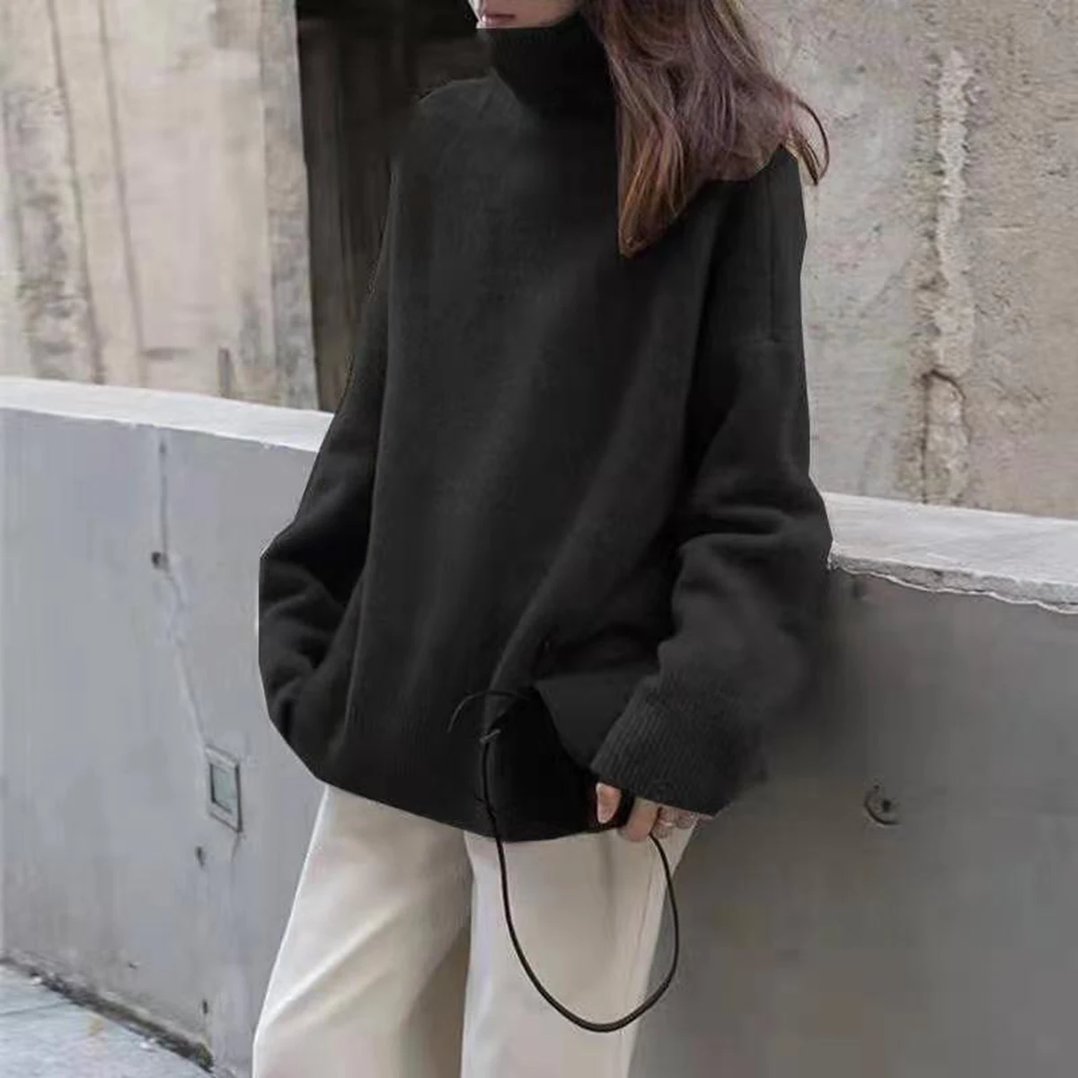 

2021 Autumn Winter Women's Casual Sweaters 6 Color Turtleneck Long Sleeve Loose Pullover Lazy Wind Knitted Base All-Match Tops