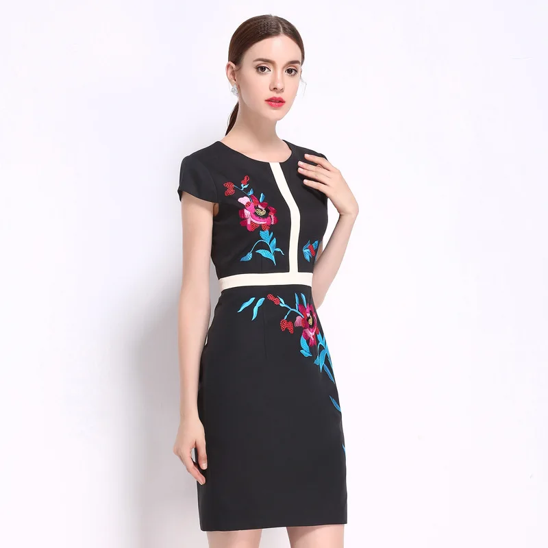 

dresses Pencil hot sale new spring summer Work Embroidery dress M XXXL fashion Women Clothing Cute Slim flower party Dress