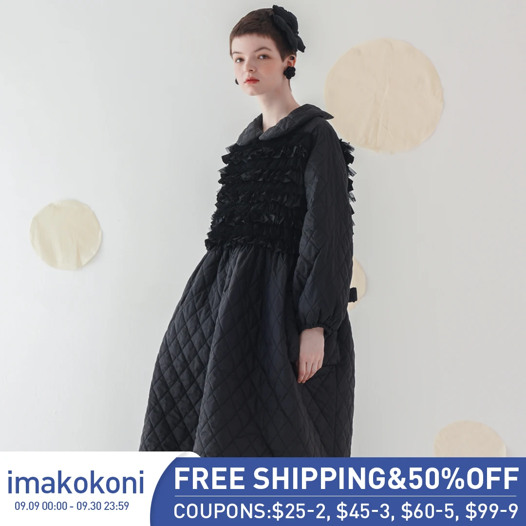 Черное Хлопковое платье Imakokoni с клипсой оригинальный дизайн теплое японское