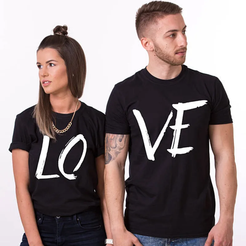 

100% Cotton Couple T Shirt Love Letter Printed Tshirt Lovers' Short Sleeve Tee Shirt Women Female Tops Clothes Camisetas Mujer