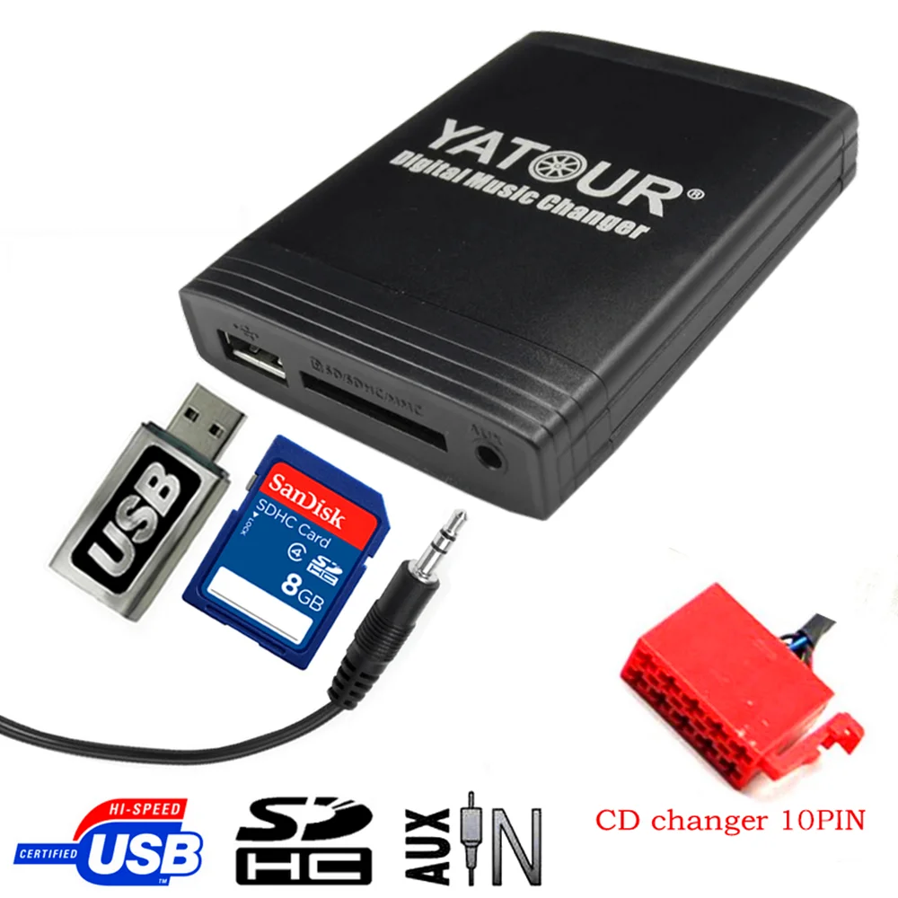 Yatour USB SD AUX Автомобильный MP3 10pin интерфейс радио цифровой CD Changer адаптер Музыка для Mercedes W140 W202 W210 класс, CLK SLK